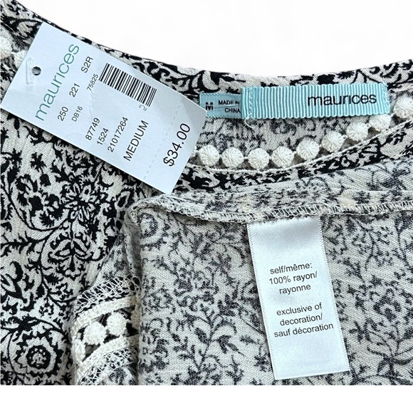 MAURICES Black& White Floral Blouse M, Shoulder-Off Long Sleeves W/Straps NWT - Picture 4 of 6
